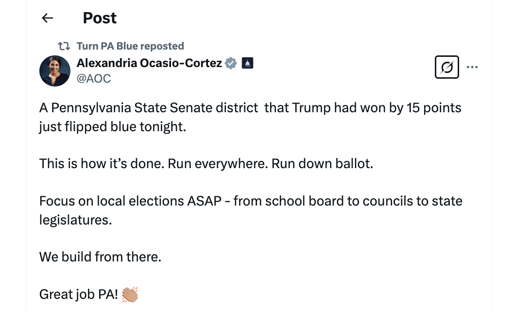 Screenshot: AOC post on X, 3/25/2025