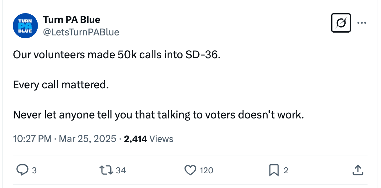Screenshot: Turn PA Blue - Post on X, 3/25/2025