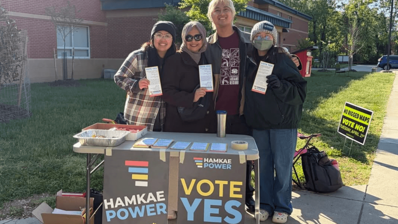 Photo: Hamkae Power, the Virginia chapter of NAKASEC Action Fund, engaging voters and persuading them to vote “yes” on Virginia’s redistricting ballot measure. 