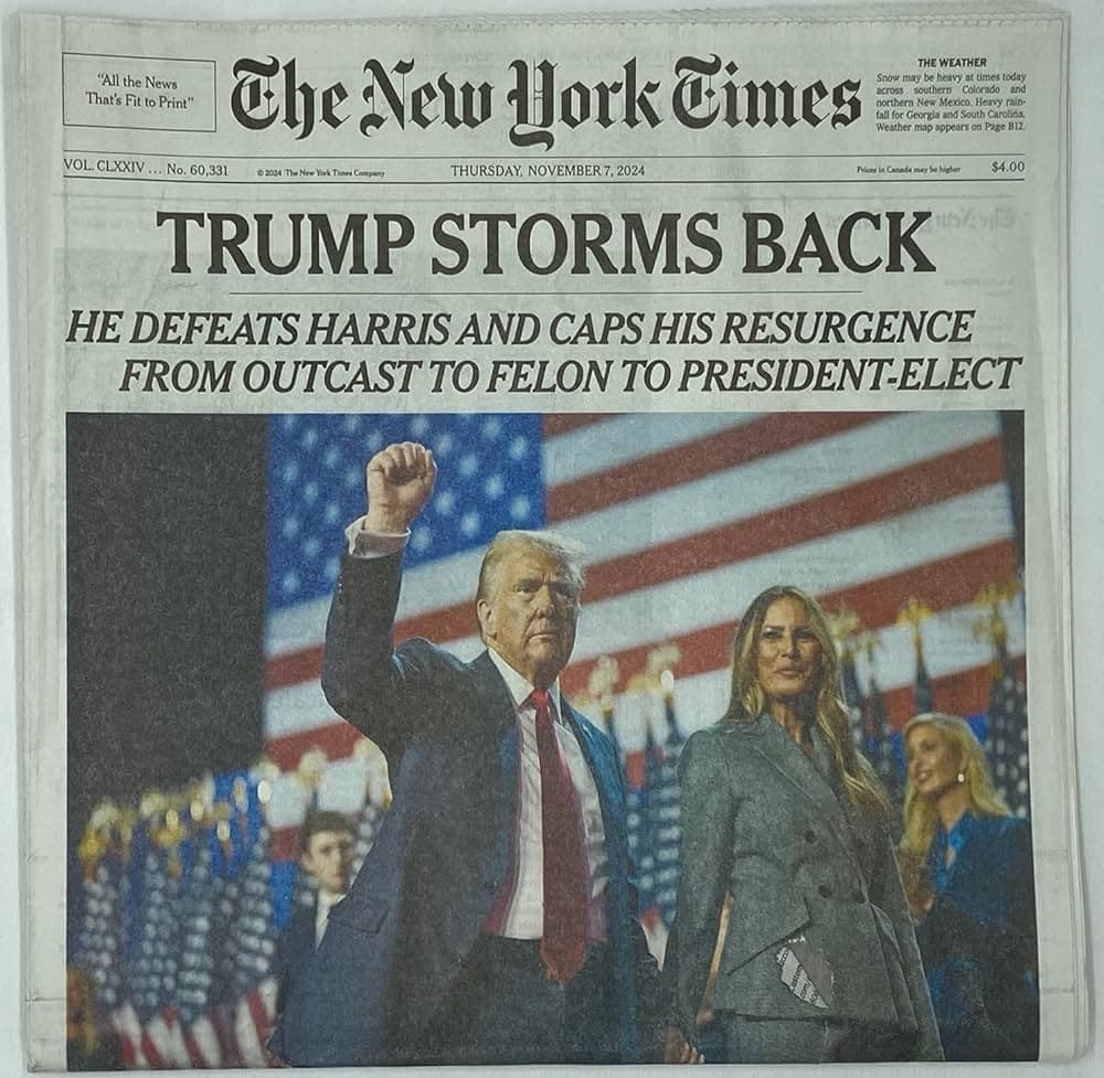 The New York Times - Trump Storms Back print newspaper headline