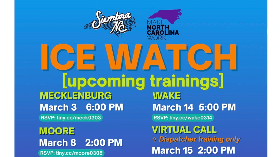 Screenshot: Siembra NC is hosting ICE watching trainings throughout March.