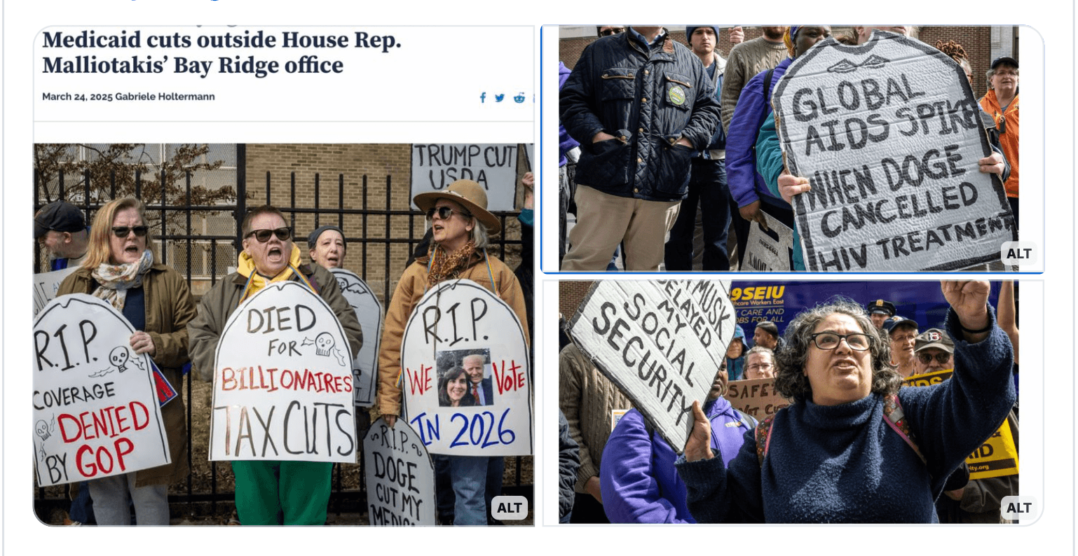 Screenshot: Indivisible Brooklyn’s Bluesky account, 3/25/2025: Coverage of NY-11 March and Die-In on 3/16/2025.