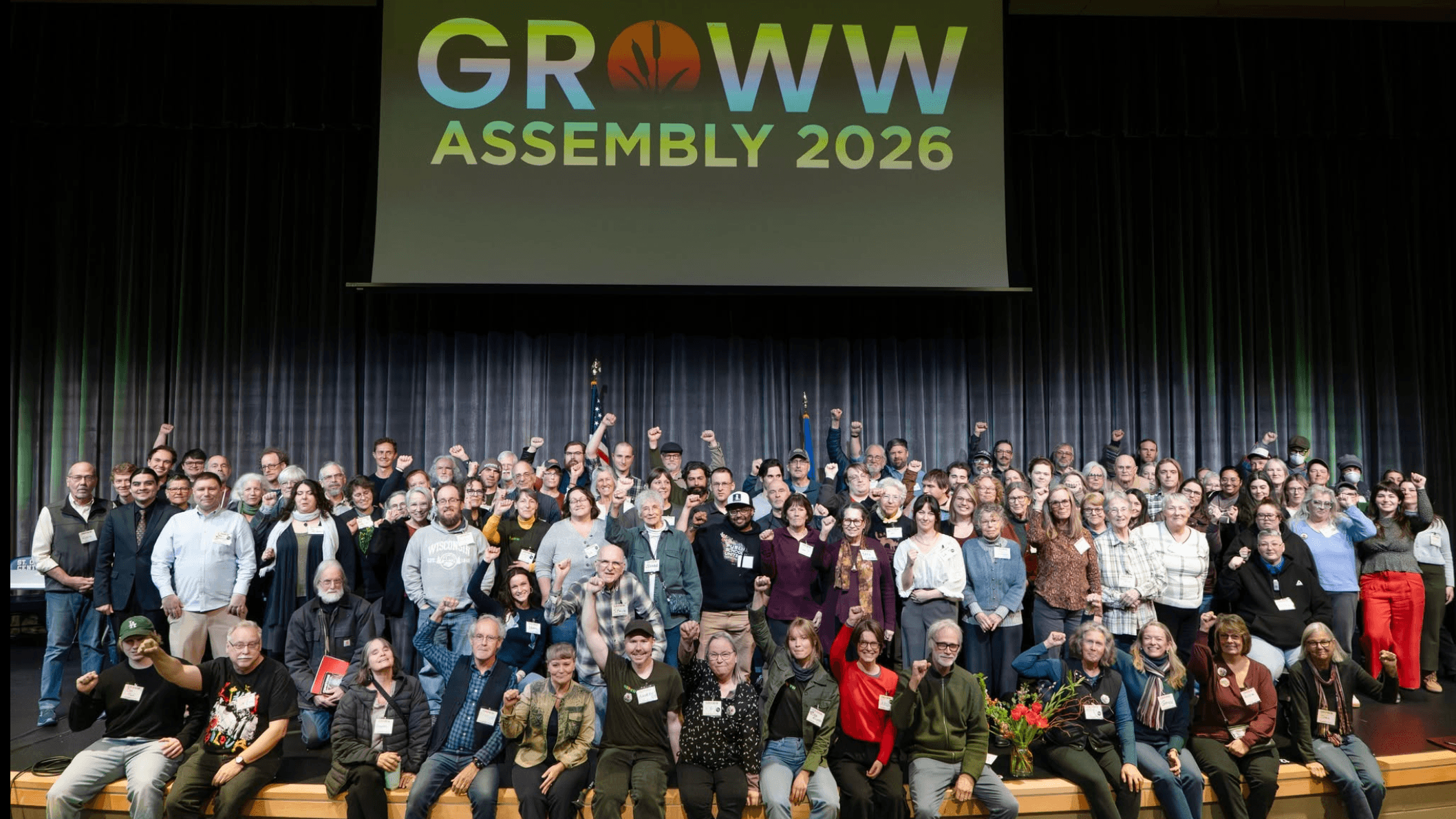 Photo: Hundreds of GROWW (GrassRoots Organizing Western Wisconsin) members at their Spring 2026 assembly.