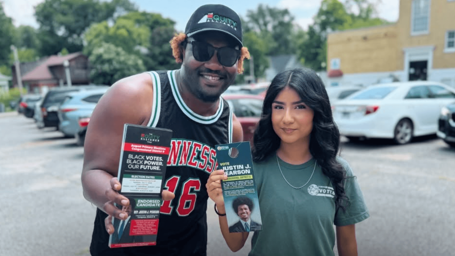 Photo: The Equity Alliance Fund and TIRRC Votes teaming up to knock doors for Justin J. Pearson in Tennessee’s primary election.