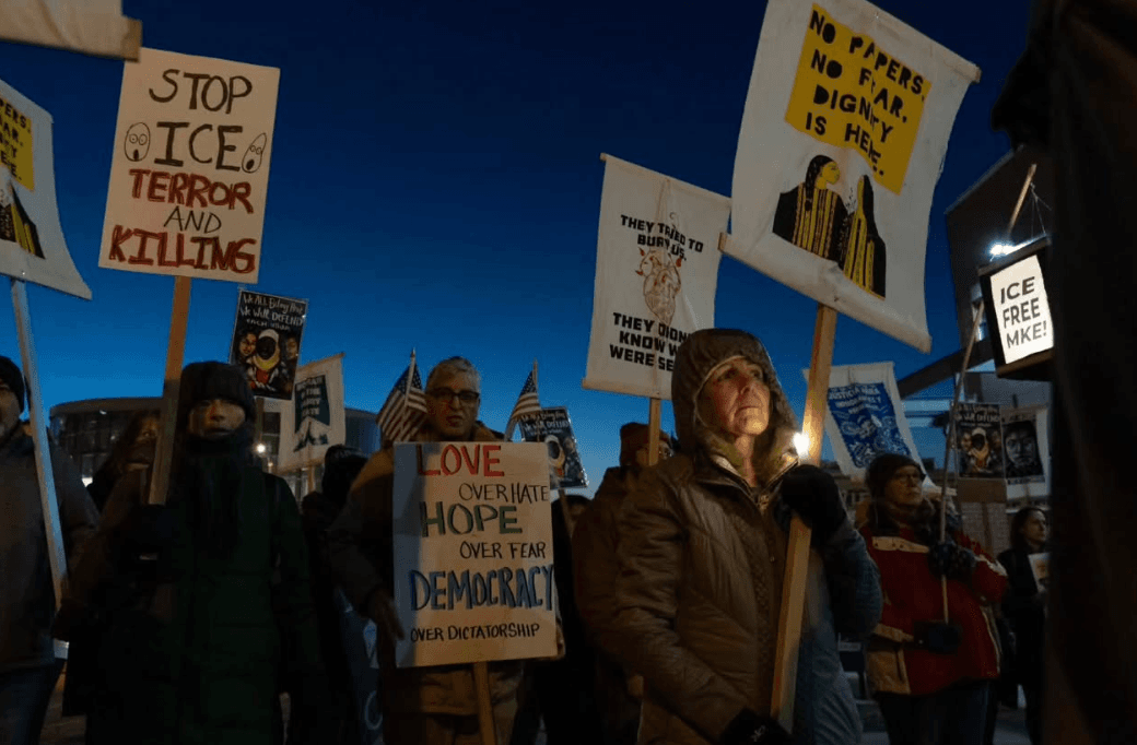 Voces de la Frontera, protest outside ICE office in Milwaukee, WI