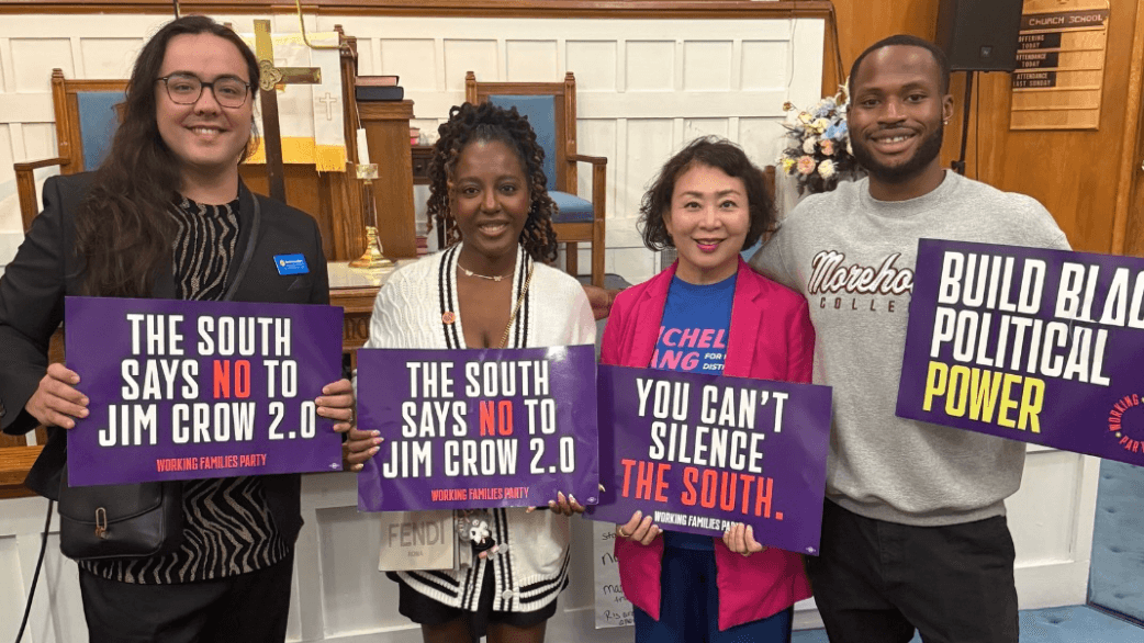 Photo: Georgia Working Families Party and Democratic candidates and elected leaders at a redistricting emergency town hall in Atlanta.