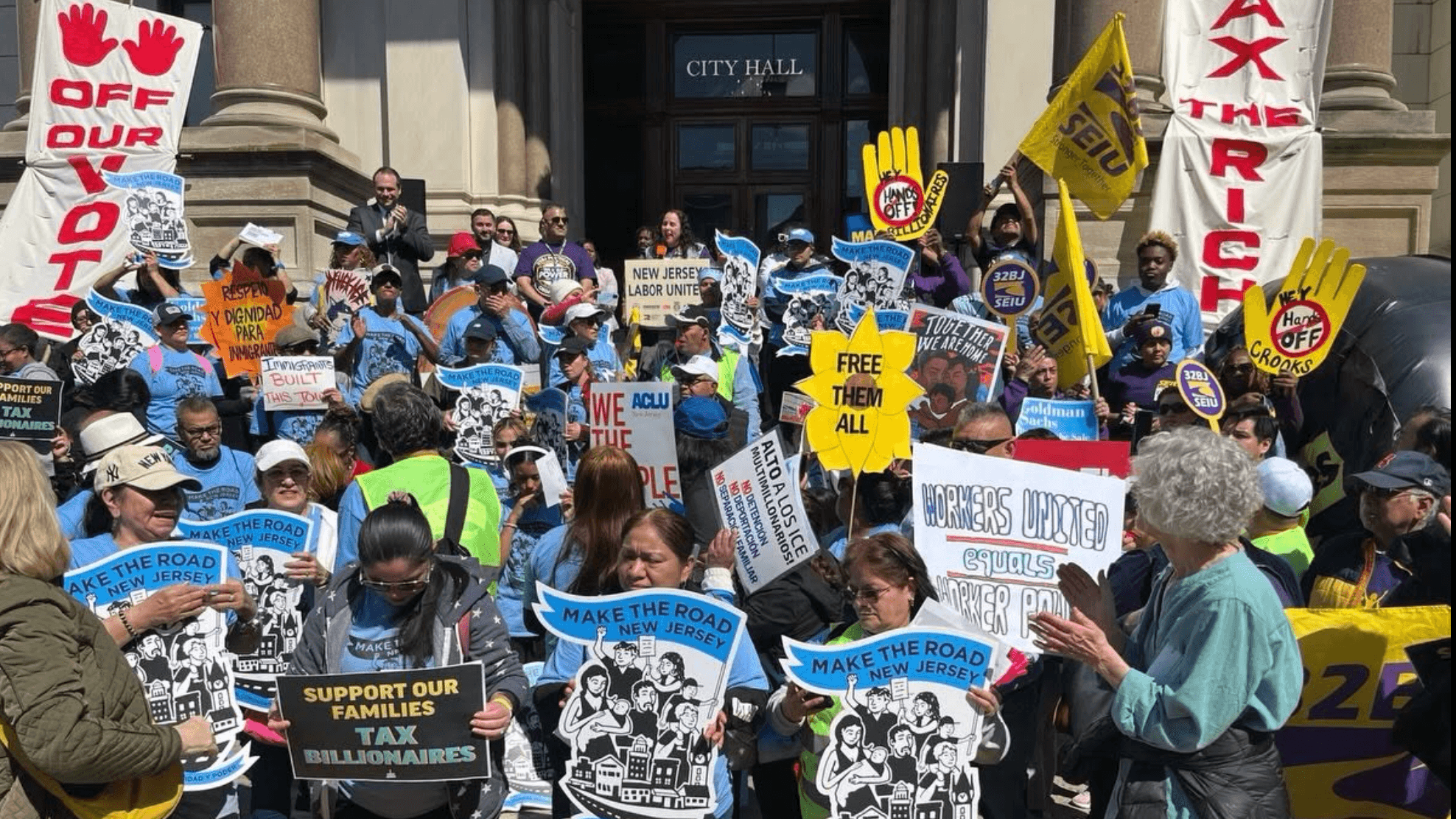 Photo: Make the Road New Jersey on May Day rallying outside city hall in Jersey City, NJ.